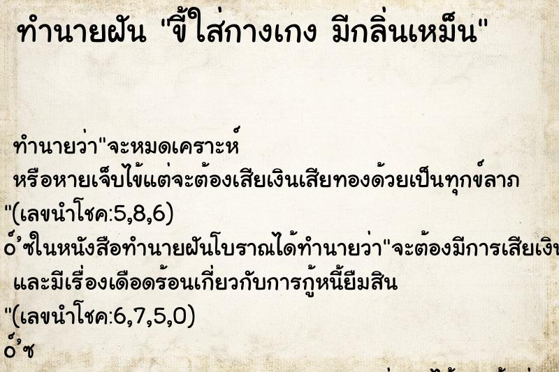 ทำนายฝันขี้ใส่กางเกงมีกลิ่นเหม็น ทำนายฝันทำนายฝันขี้ใส่กางเกงมีกลิ่นเหม็น